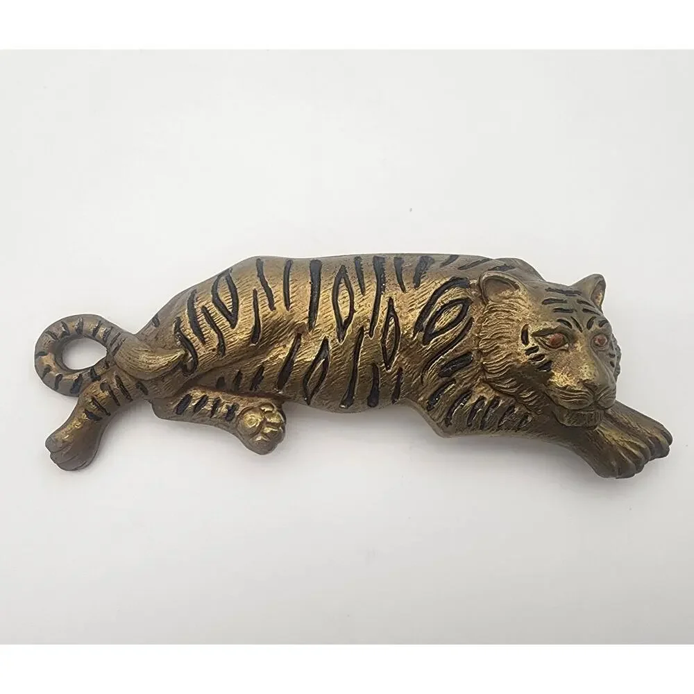 Vintage Tiger Cat BELT BUCKLE Designer Gold Tone Metal 5.25